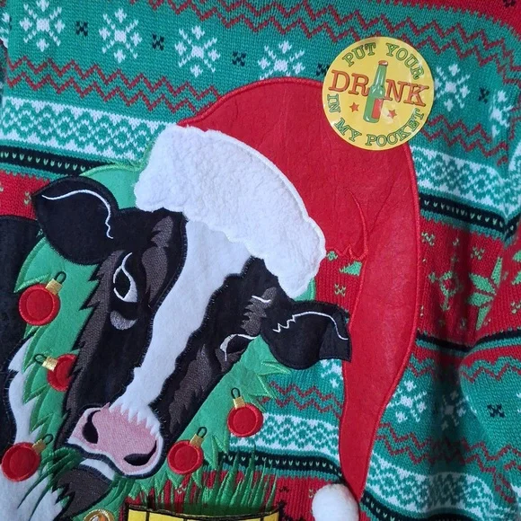 NWOT Ugly Christmas Sweater - Christmas Cow with Drink Holder XL - Picture 2 of 7